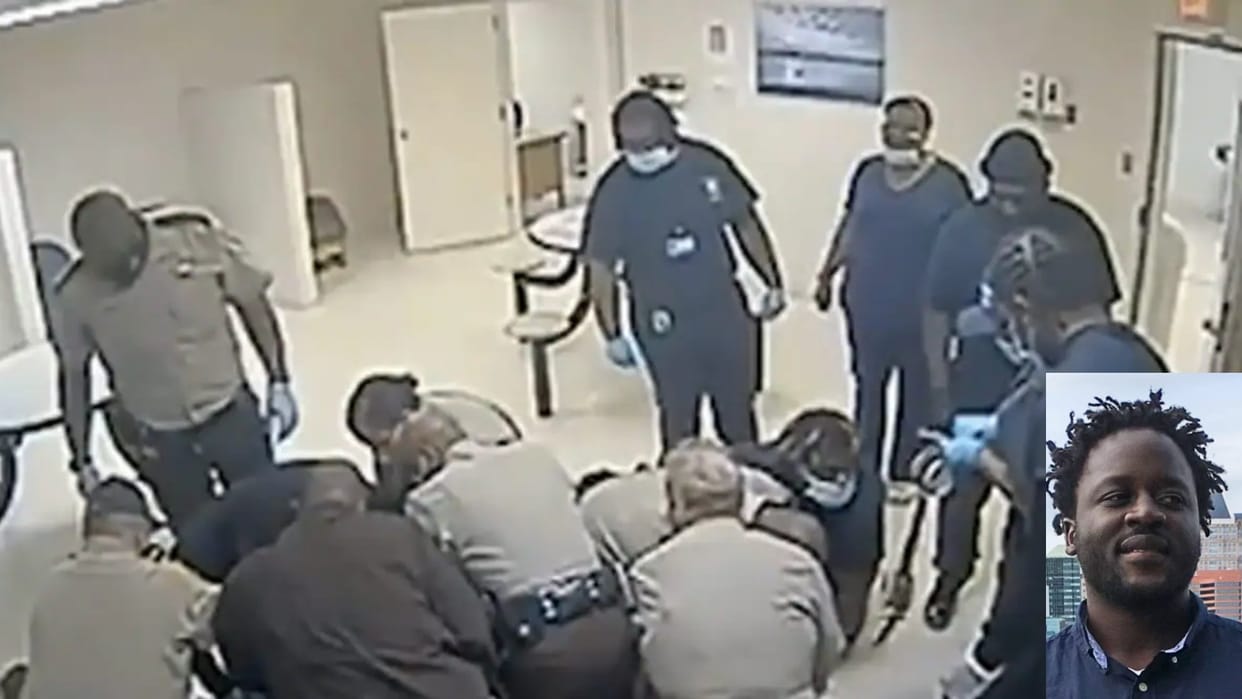 Video of Mental Hospital Shows Us cops, Amer10 Police Officers Restraining Young Black Man Who Died in America