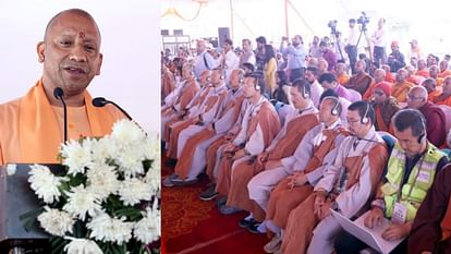 CM Yogi Adityanath speaks in welcome ceremony of Baudh bhikshu in Lucknow.