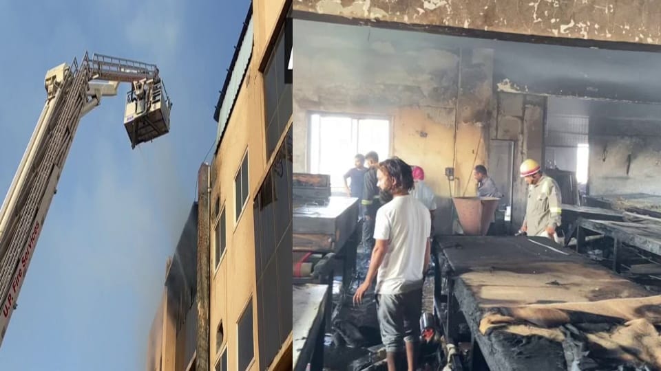 Noida sector 10 fire in garment company all people save by fire department no casuality