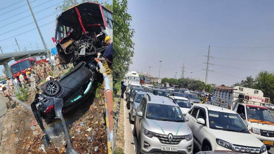 Greater noida road accident near galgotia between roadways bus and mercedes more than 15 injured read detail