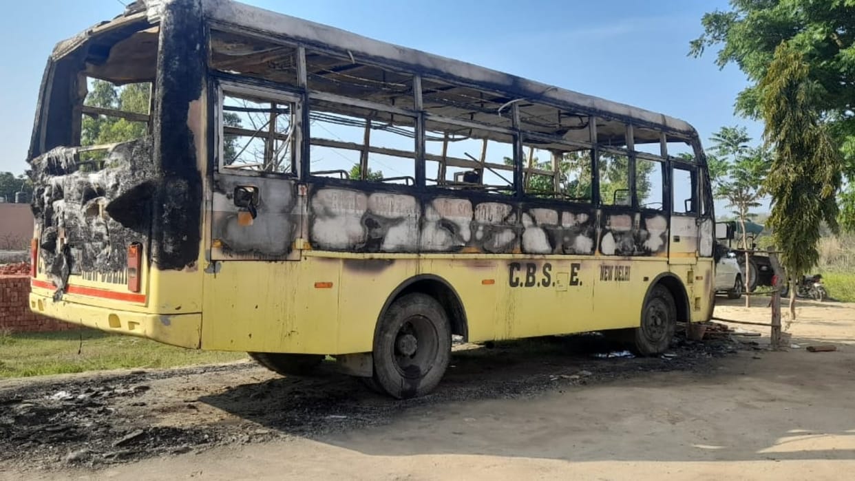 Himachal Una Fire News: Private School bus gutted in Una