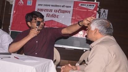 Eye test camp organized by Amar Ujala Foundation at Seth Padmchand Jain Institute agra