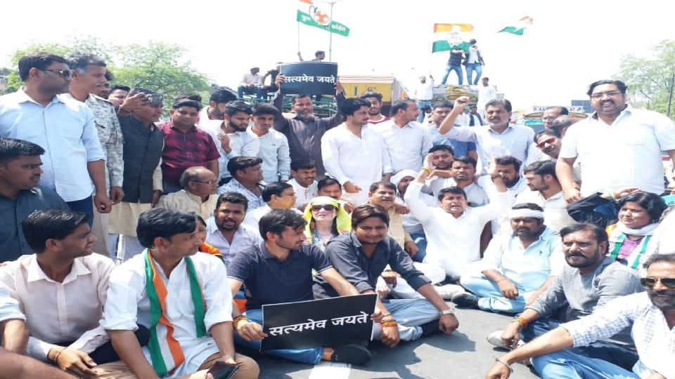 Congress workers block highway in Agra over cancellation of Lok Sabha membership of Rahul Gandhi