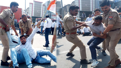 Congress workers block highway in Agra over cancellation of Lok Sabha membership of Rahul Gandhi