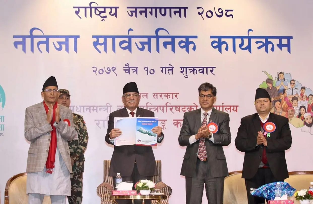 PM Pushpa Kamal Dahal Prachanda releasing report on Nepal Population