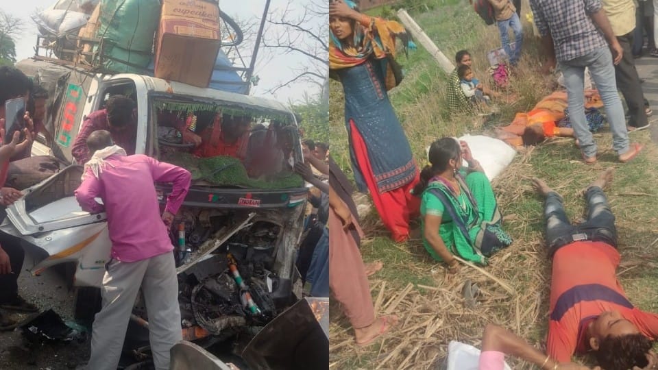 collision between car and Magic on Pilibhit-Basti road in Lakhimpur Kheri
