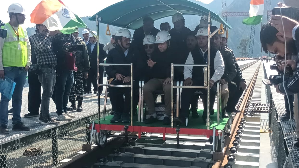 Reasi chenab world highest railway bridge trial of trolley successful