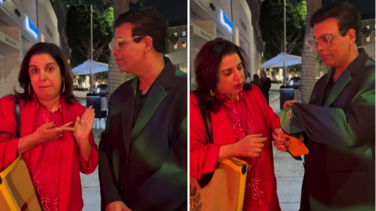 Video Farah Khan Karan Johar on street of Los Angeles Made fun each other fashion sense