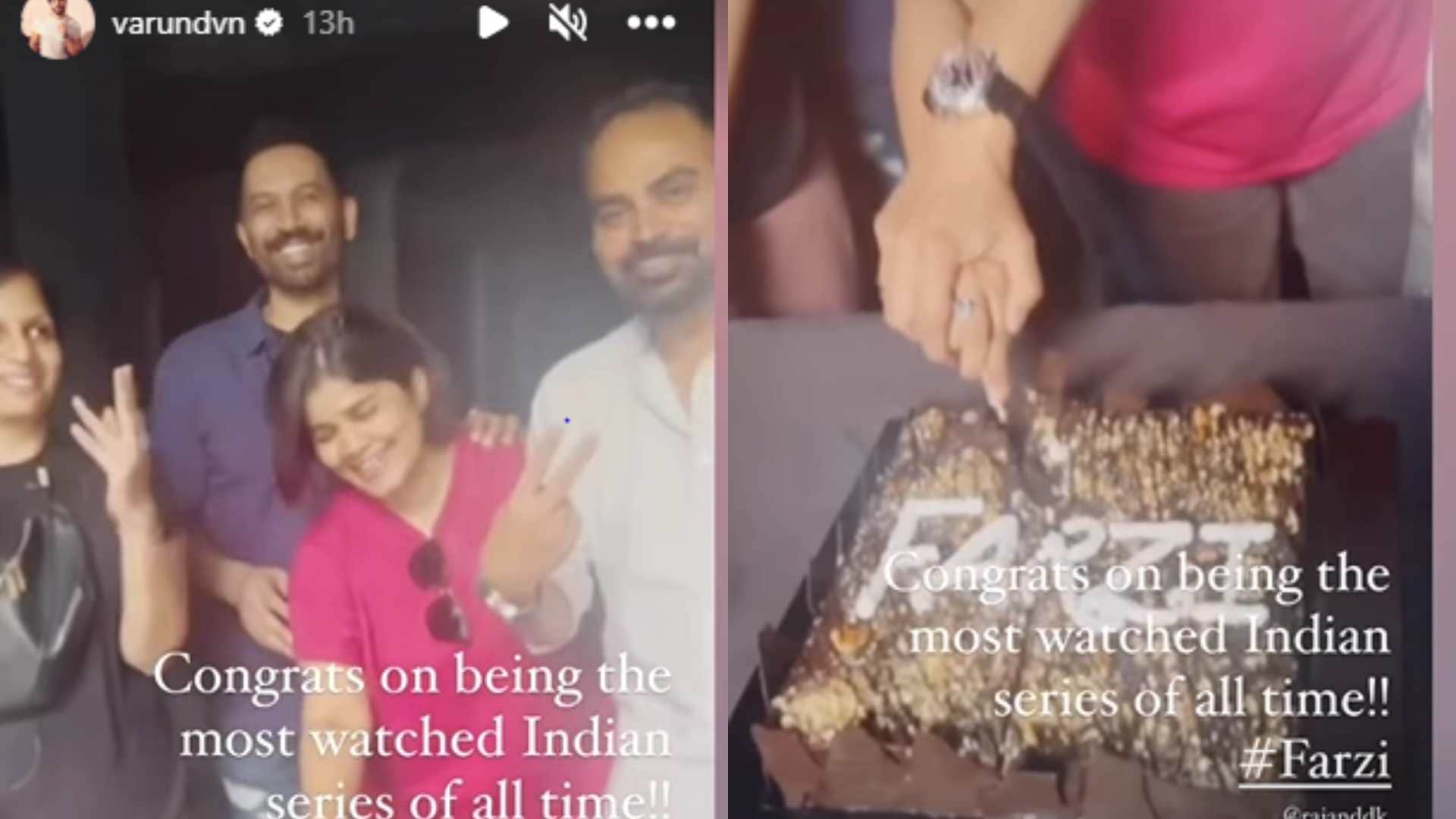 The success of Farzi was celebrated on the set of Citadel Varun Dhawan congratulated Shahid Kapoor like this