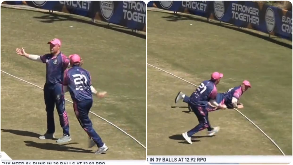 Jason van der Merwe and Jacob Mulder took sensations riley catch near boundary in European club Match