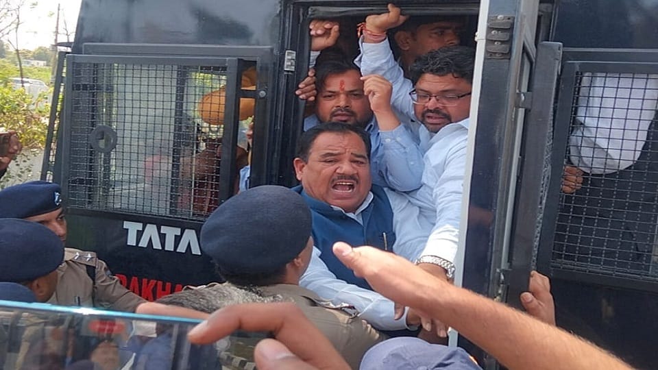 Demonstration of Congressmen against termination of membership of Rahul Gandhi