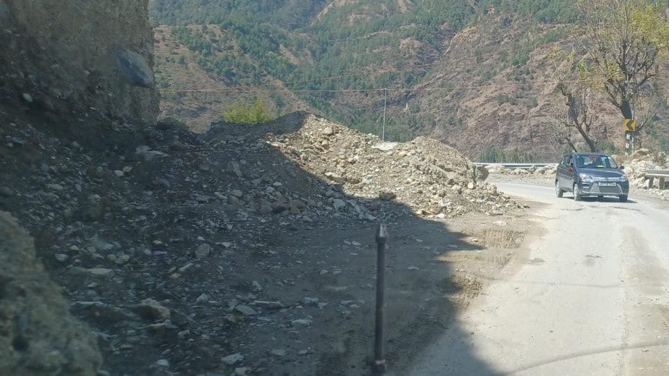 All Weather Road: debris of hill cutting spread on Roadside on Badrinath Highway and Dumping zone filled