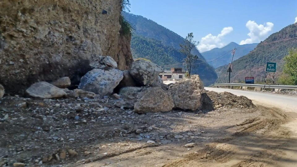 All Weather Road: debris of hill cutting spread on Roadside on Badrinath Highway and Dumping zone filled