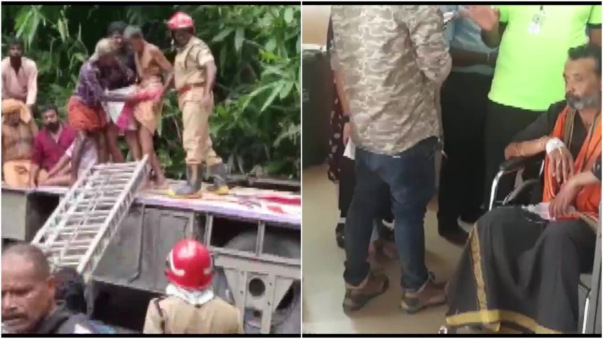 Kerala 60 people are injured after bus carrying Sabarimala pilgrims from Tamil Nadu fell into pit Updates