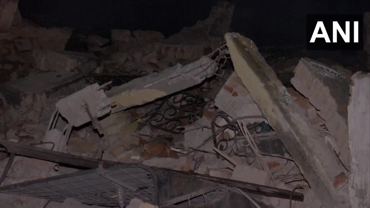 Two storey building in Badarpur area collapsed after a fire broke in delhi