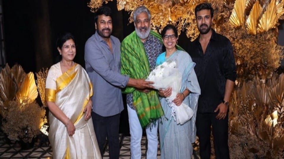 Chiranjeevi honours RRR film Director SS Rajamouli Keeravani for Oscar win at Ram Charan Birthday Bash