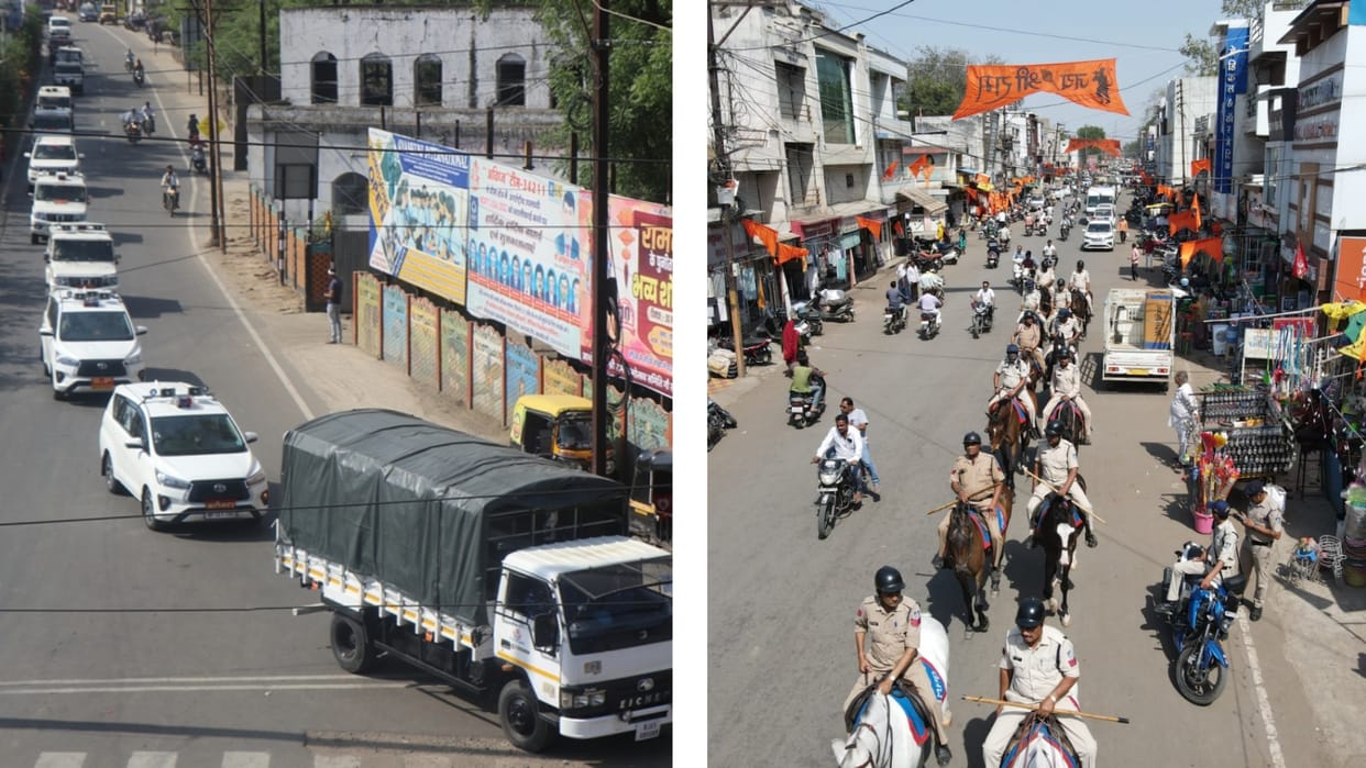 Police flag march with armored vehicles due to Ram Navami procession, last year there was a big riot
