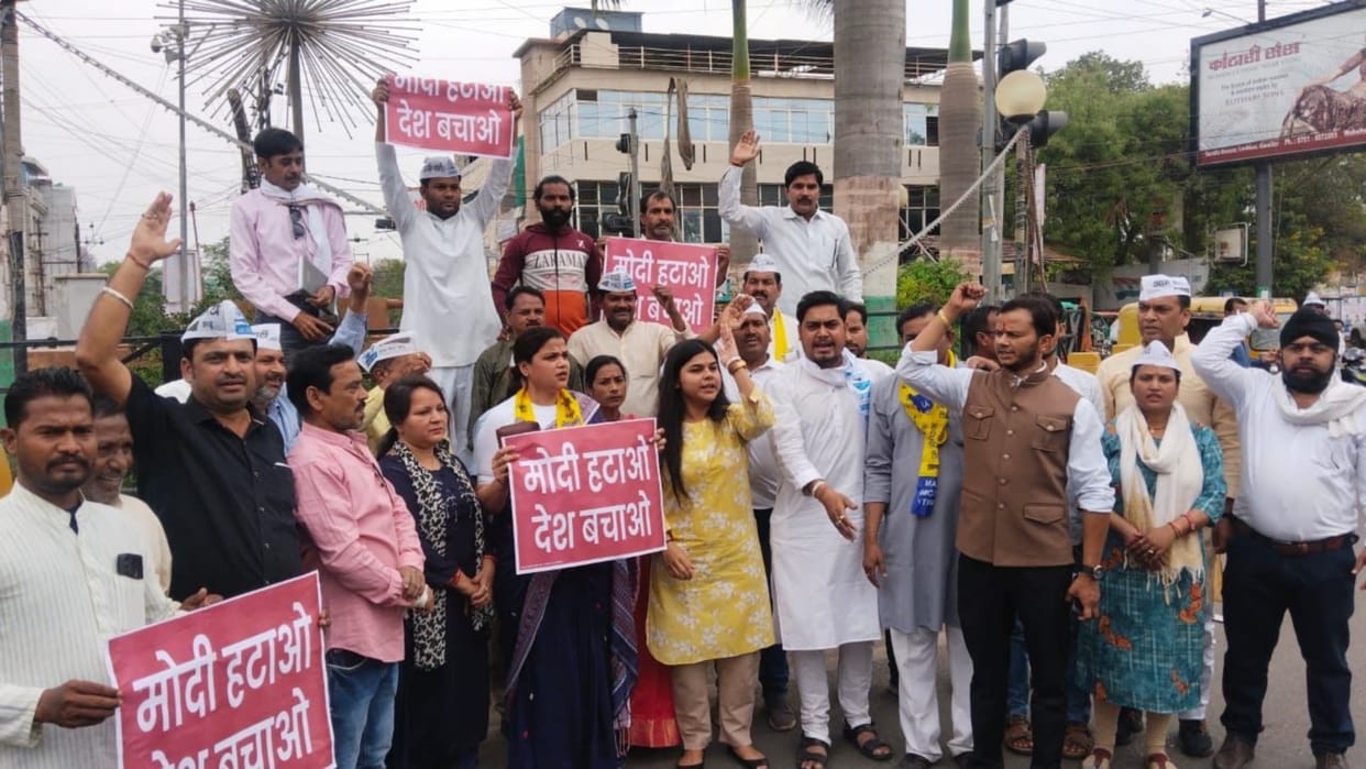 Politics AAP workers pasted posters on Jyotiraditya Scindia palace in Gwalior