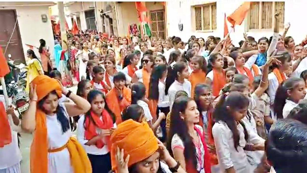 Crowd of devotees gathered in procession on Ram Navami in Sirohi