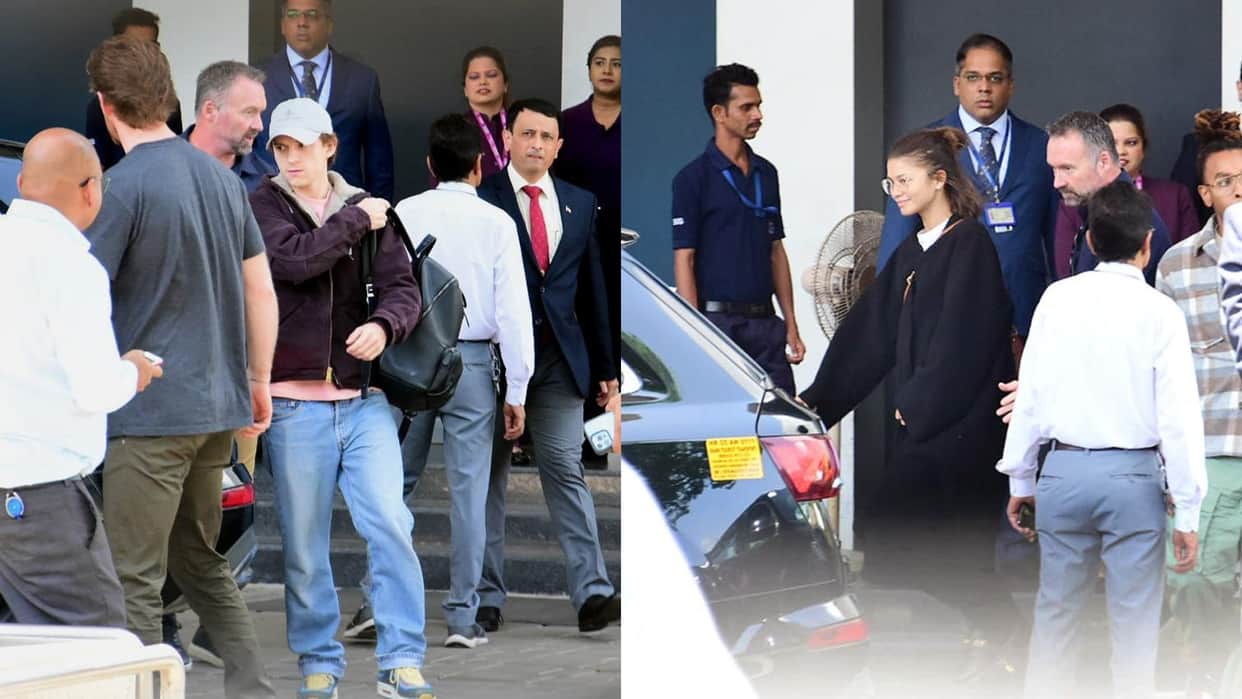 Zendaya Tom Holland Spider Man No Way Home stars arrive in Mumbai Nita Mukesh Ambani Cultural Centre launch