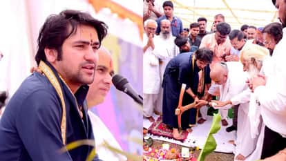 दमोह में बस स्टैंड निर्माण का भूमि-पूजन करते हुए