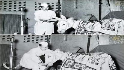 मूर्ख दिवस पर गधे की पूजा के बाद उसका सम्मान करते काका हाथरसी