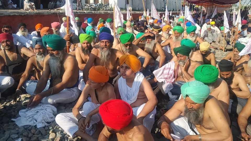 Farmers sitting on strike on railway track in Batala of Punjab