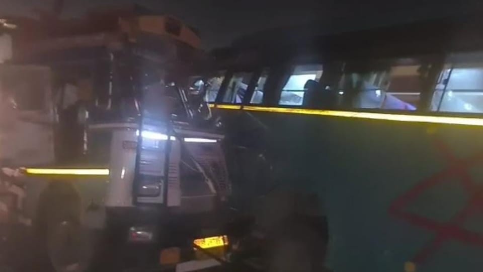 Truck collided with Bus near village Badhamalik on KMP expressway in Sonipat