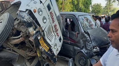 मऊ में बड़ा हादसा टला: ऑक्सीजन सिलिंडर लदा वाहन स्कूली वैन पर पलटा, चार छात्र घायल Big accident averted in Mau vehicle carrying oxygen cylinder overturned on school van,
