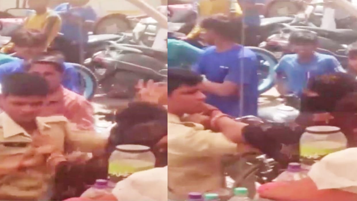 Masked woman slaps policeman near Gopal Talkies in Alwar