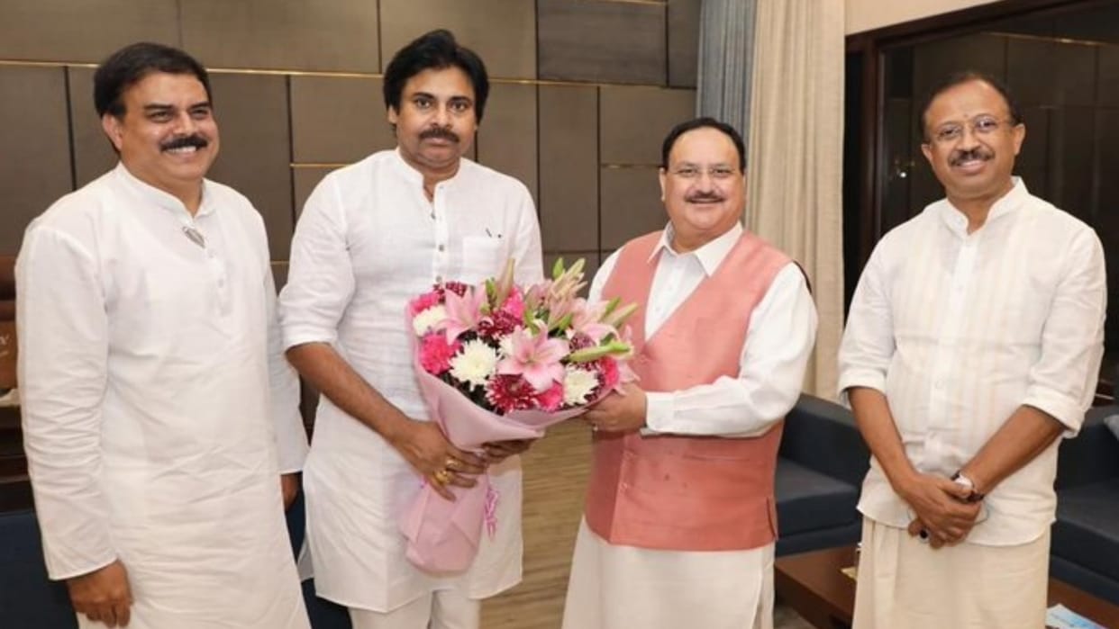 South Superstar Pawan Kalyan meets JP Nadda Said BJP and JSP share same agenda in Andhra see photos here