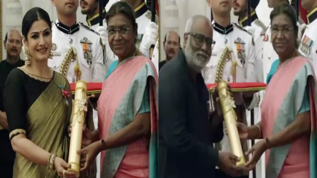 Raveena Tandon Natu Natu Composer M M Keeravani receives Padma Shri from President Murmu See photos