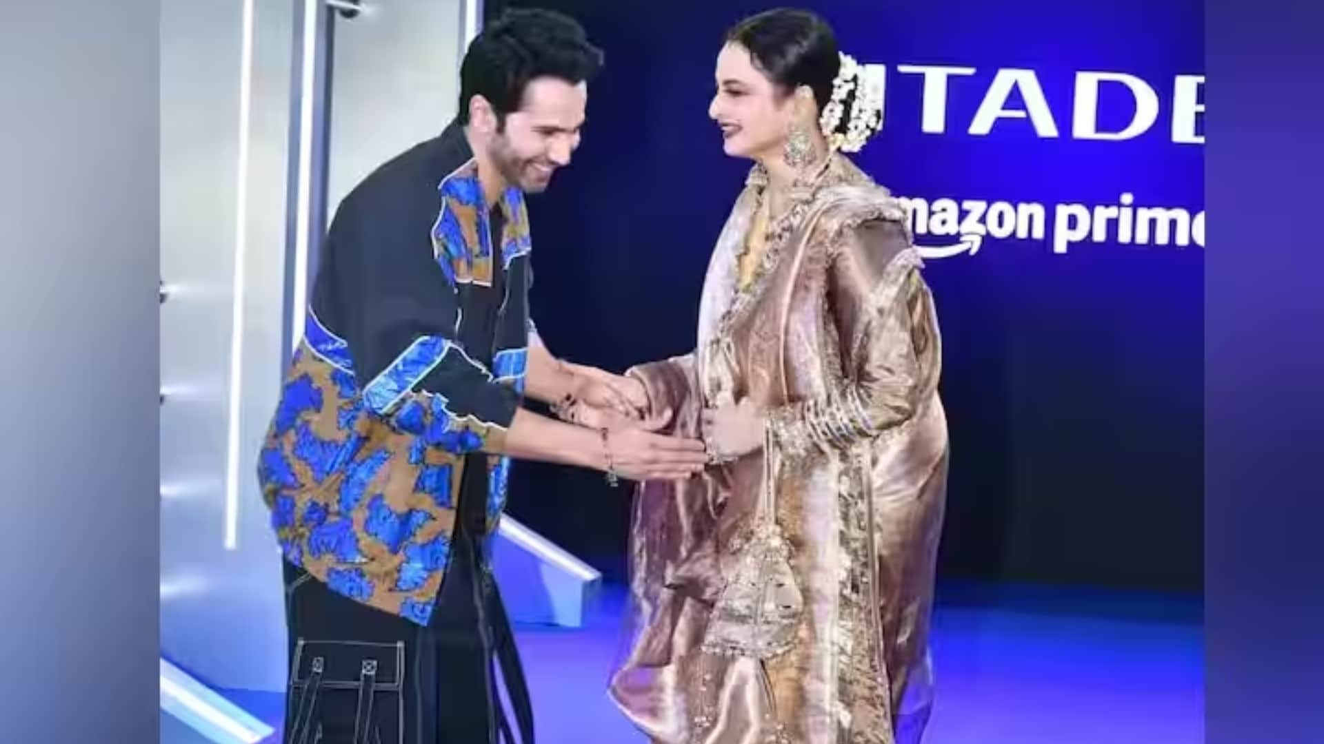 varun dhawan grabs natizens attantaion posing with rekha at citadel premiere after gigi hadid kissing row read