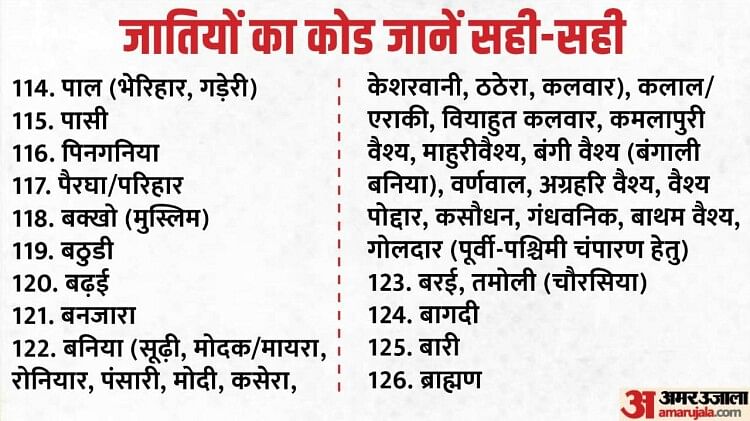 Bihar Survey Castes Code; 214 castes in Bihar caste census, see your caste code in Hindi