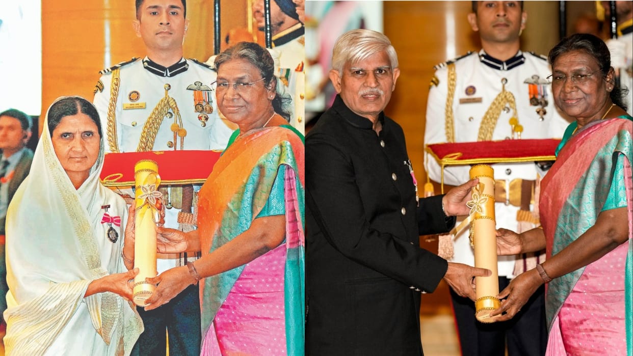 Haryana residents Dr Sukama and Dr Bakshi Ram receive Padma Shri from the President Draupadi Murmu