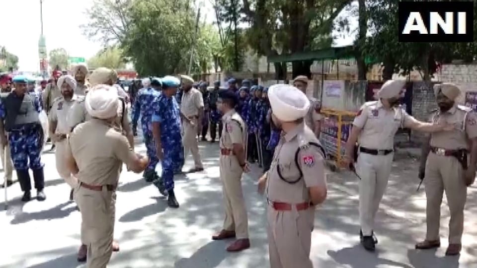 Flag march conducted by Rapid Action Force and CRPF team in Talwandi Sabo of Bathinda
