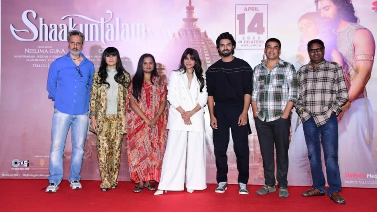 Shaakuntalam Allu Arjun daughter Allu Arha not reached at samantha ruth prabhu dev mohan film press conference