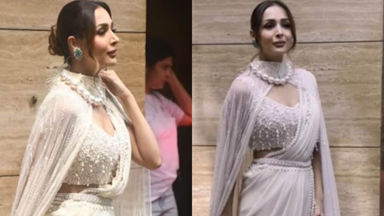 Malaika arora look queen in  White Pearl Saree fans can not get over with actress stunning royal glance watch