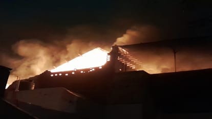 Fierce fire in shoe factory chemical filled drums burst Panic spread by loud explosions