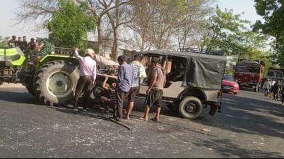Deoria Accident: ट्रक की ठोकर से जीप के उड़े परखच्चे, चालक की मौत, छह घायल one killed and six injured in deoria road accident