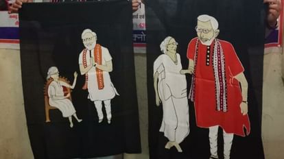 Wonderful picture of PM Modi and his mother engraved in cloth, want to meet PM Modi and give a gift