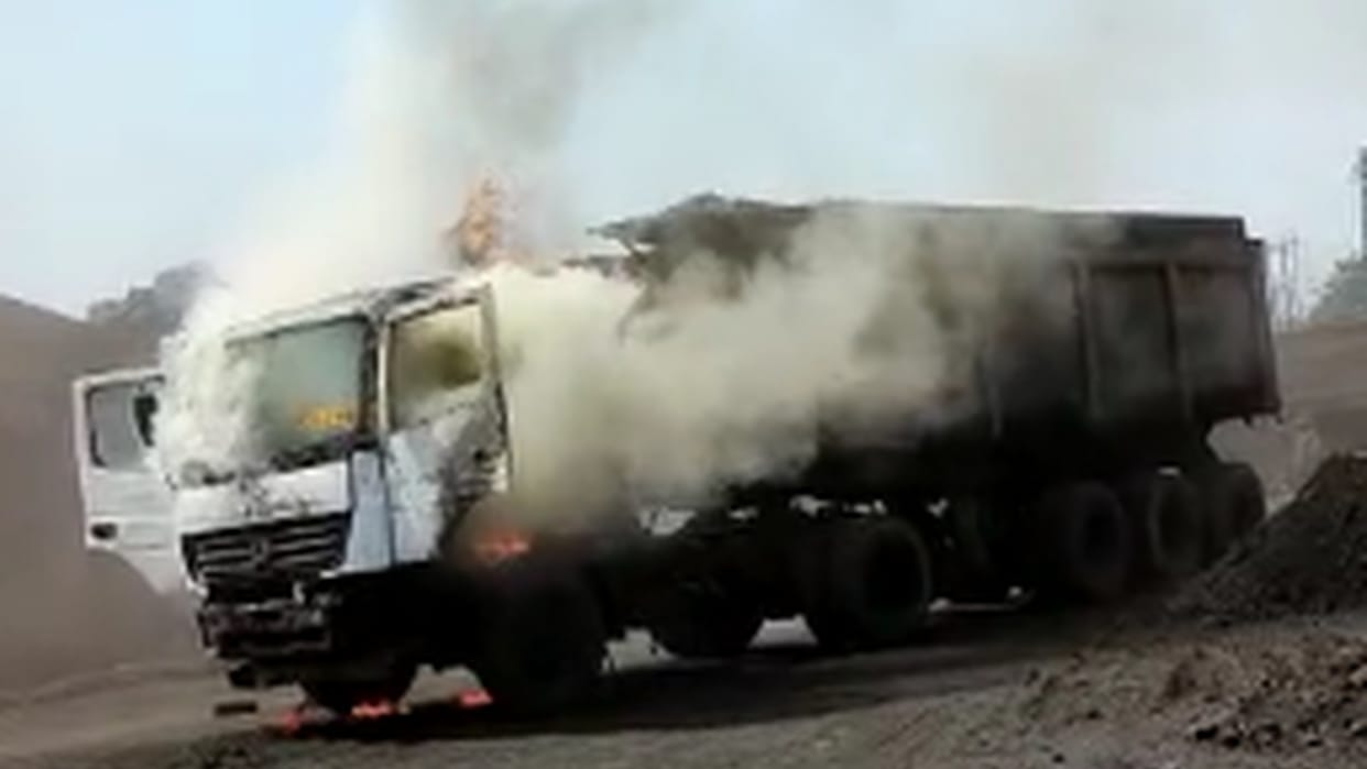 Trailer parked in SECL's coal mine caught fire in Korba
