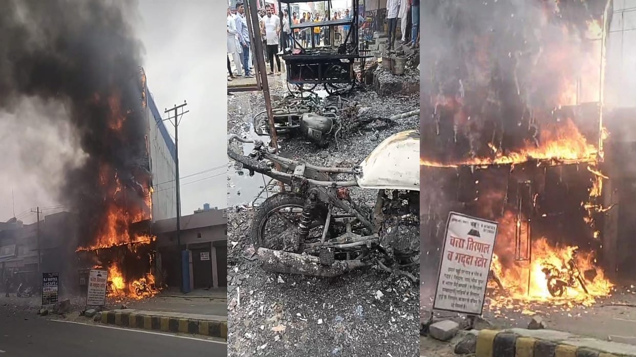 Fire broke out in three storey hotel in Rohtak and vehicles parked outside also burnt