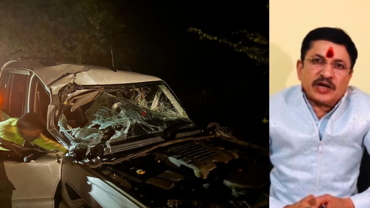 MP News: Maihar MLA Narayan Tripathi narrowly escaped in a road accident