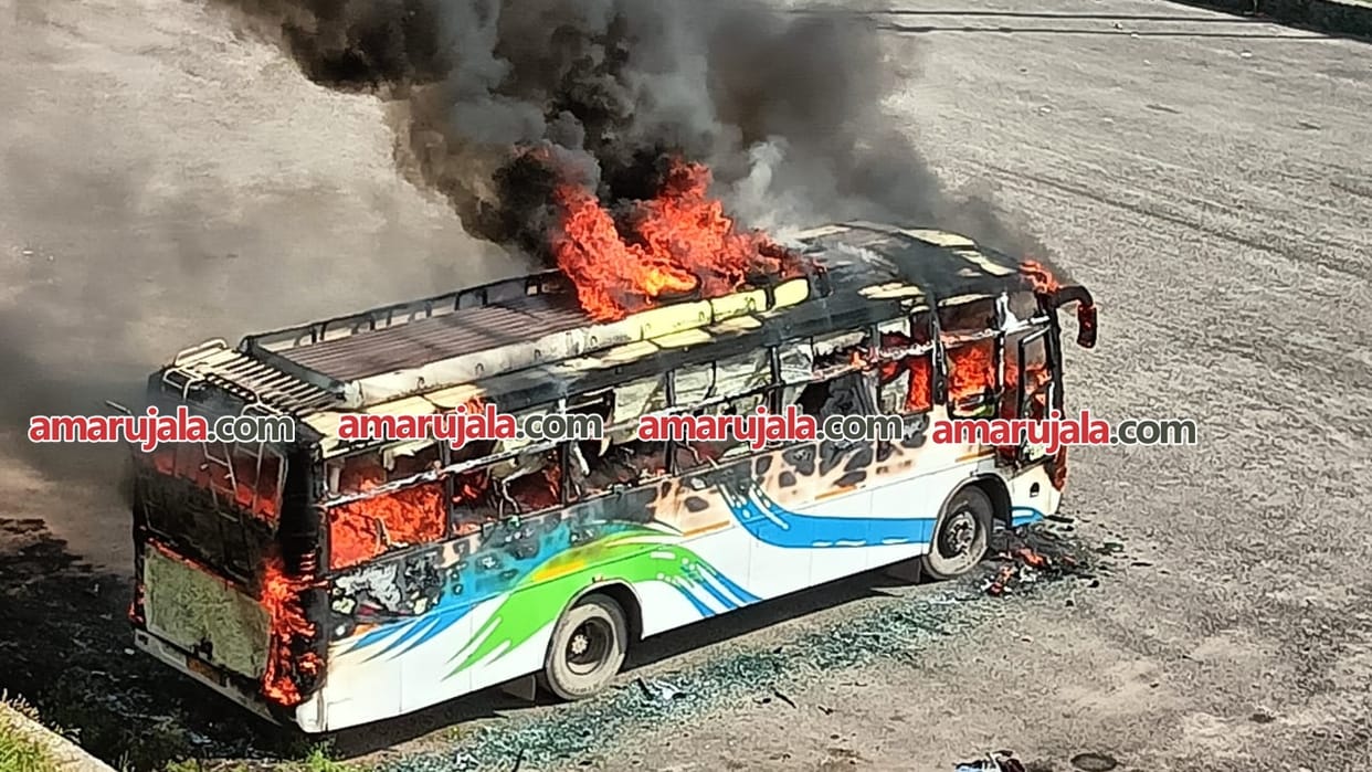 Reasi shivkhori Bus caught fire after cooking stove blast at bus stand ransu