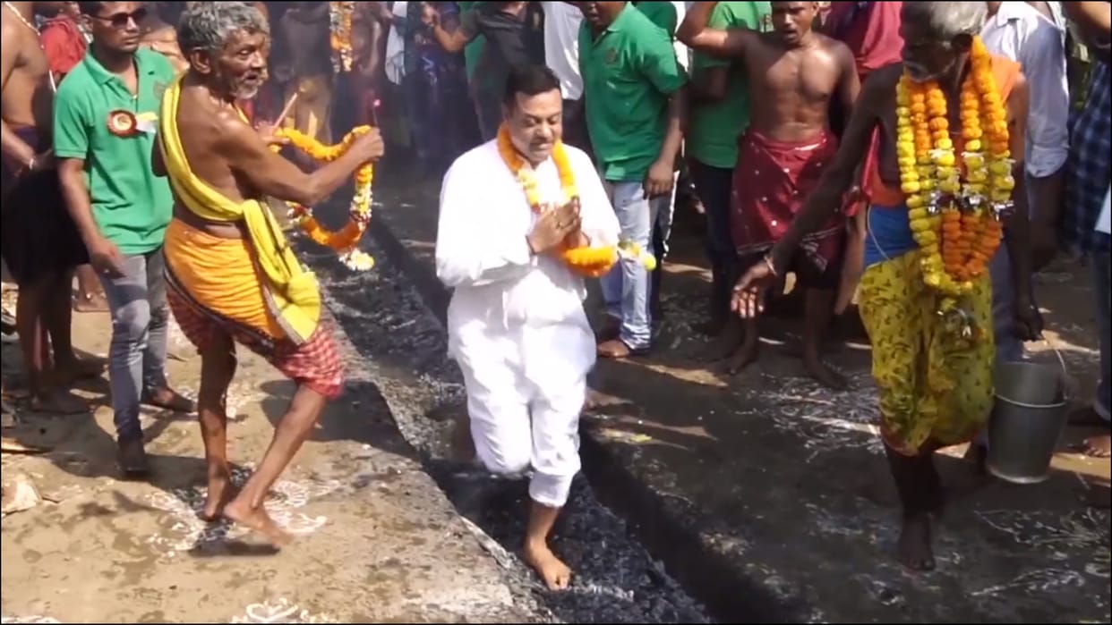 Sambit Patra walks on burning coal at Jhamu Jatra in Puri Odisha News Updates
