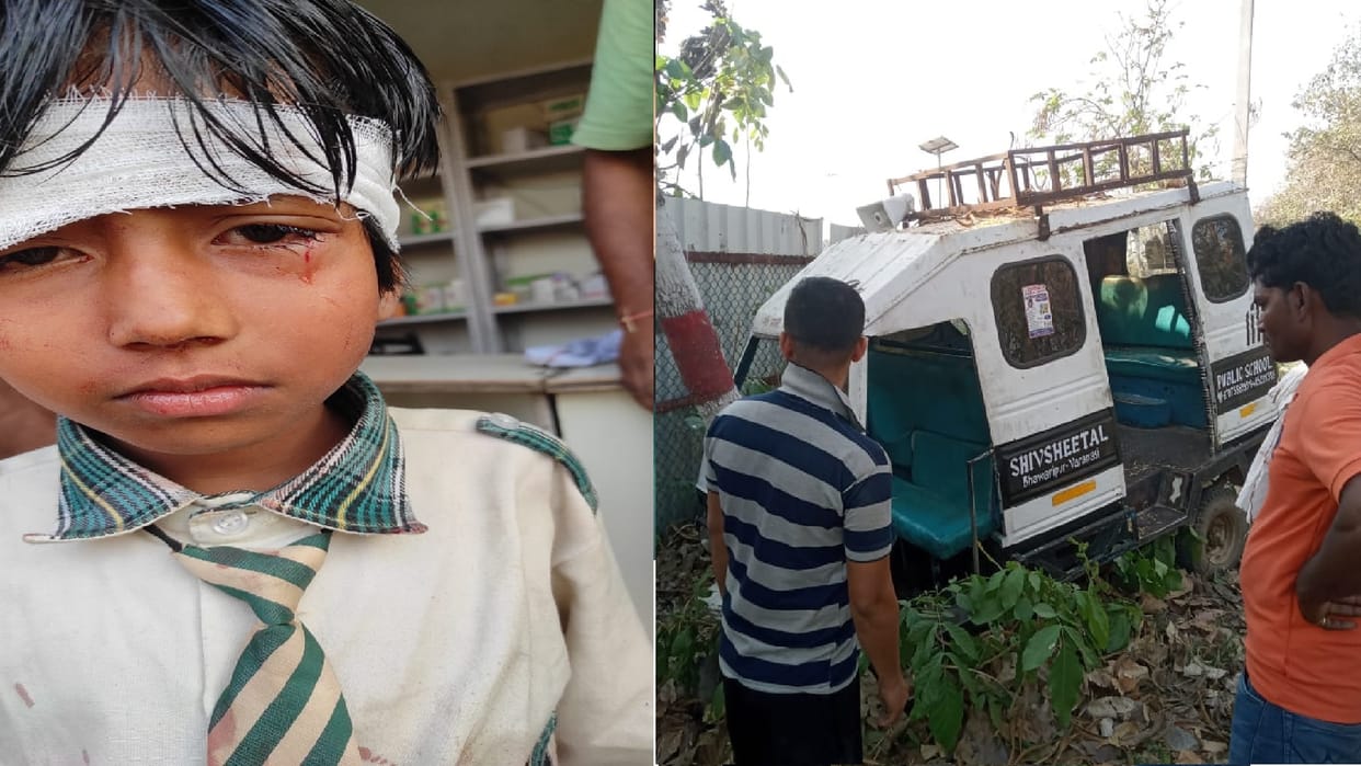 Varanasi: Vikram auto full of children collided with a tree, people came hearing the screams, many children w