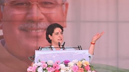 Priyanka Gandhi and CM Bhupesh Baghel At Congress 'Bharose Ka Sammelan' in Chhattisgarh Bastar