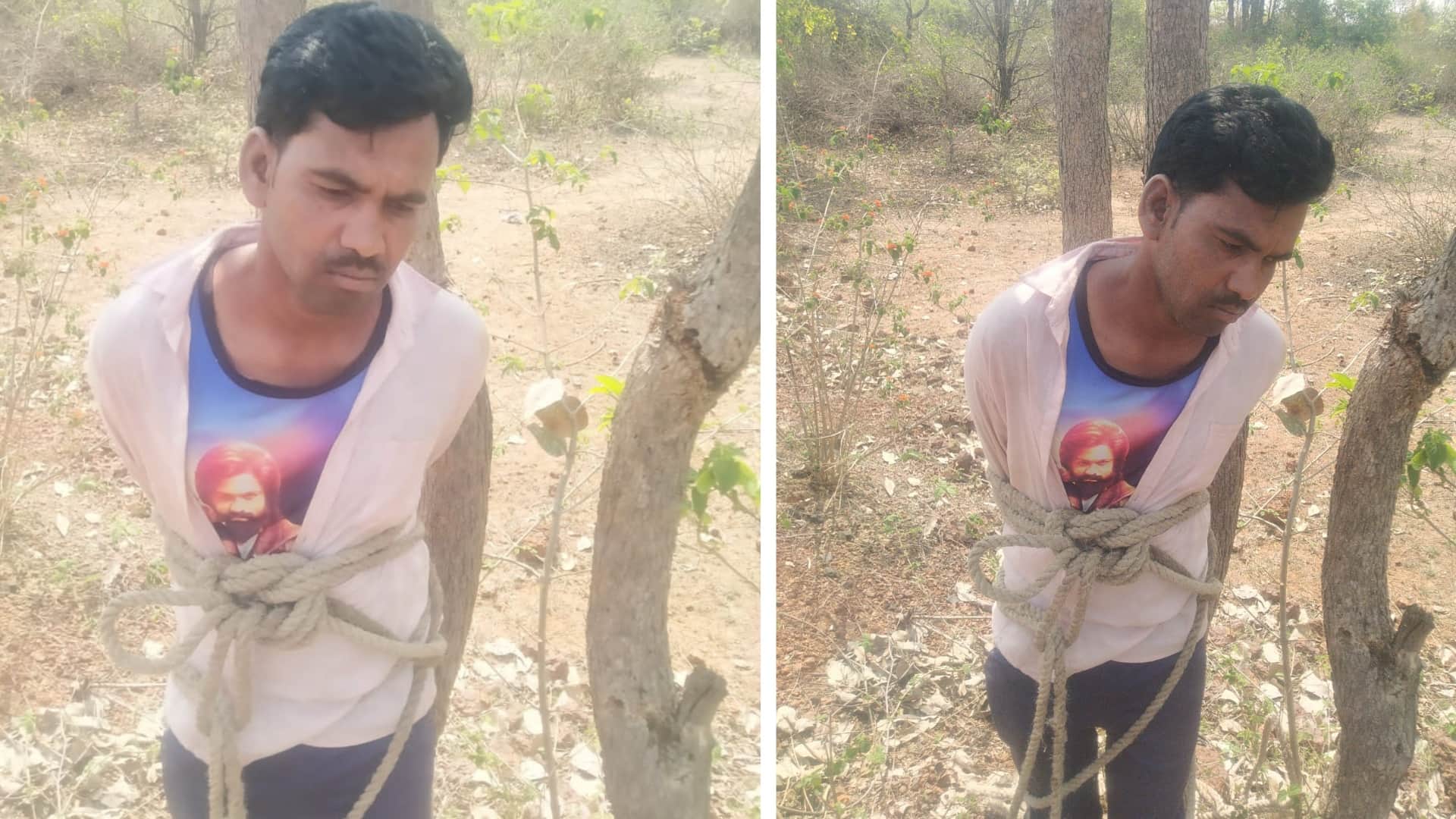 गुना में बच्ची के अपहरण के आरोप में युवक को ग्रामीणों ने पेड़ से बांध दिया।