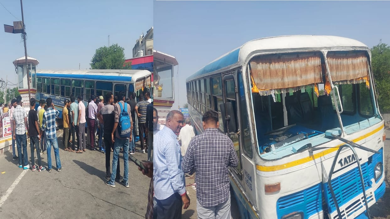 Haryana Roadways bus went uncontrolled in Kaithal and climbed Vishwakarma Chowk